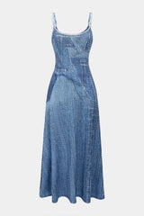 Aiertu Denim Print Slip Sleeveless Maxi Dress Aiertu