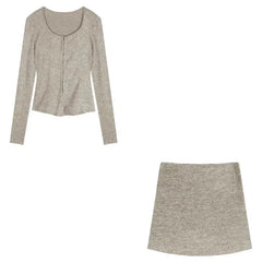 Aiertu 2025 spring fashion trend Autumn New Grey Casual Knitted Suits Sexy 2 Piece Skirt Set Woman Elegant Y2k Crop Tops + High Waist Slim Mini Skirt Korean Aiertu
