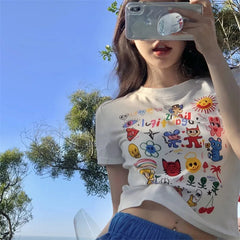 Aiertu - Summer Foreign Style Skinny Niche Slim Short T-Shirt Women's Short Sleeve Exposed Navel Pure Desire Wind Aiertu