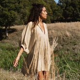 Aiertu - Casual Loose Summer Dress Woman Clothing A-Line Solid O-Neck Puff Sleeve Maxi Dresses Elegant Beach Sundress Vestidos De Mujer Aiertu