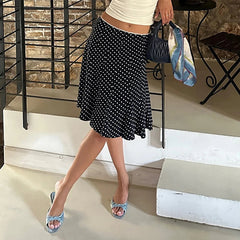 Aiertu - party look snspos Y2K Women Dot Print Classy Skirt High Street Ruffles Hem Wrap Mid Skirt Lady Elegant Spring Casual Vacation Outfits Aiertu