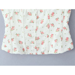 Aiertu - Sweet Girl French Style Floral Print Camis Chic Slim Holiday Summer Crop Top Streetwear Aiertu