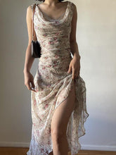 Aiertu -Floral Print Asymmetrical Lace Trim Maxi Dress aiertu