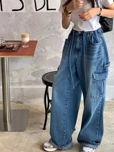 Aiertu - Y2K Jeans Women Casual Loose Drawstring High Waist Denim Pant Female Big Pockets Chic Fashion Streetwears Lady Trouser Leg Pants Aiertu