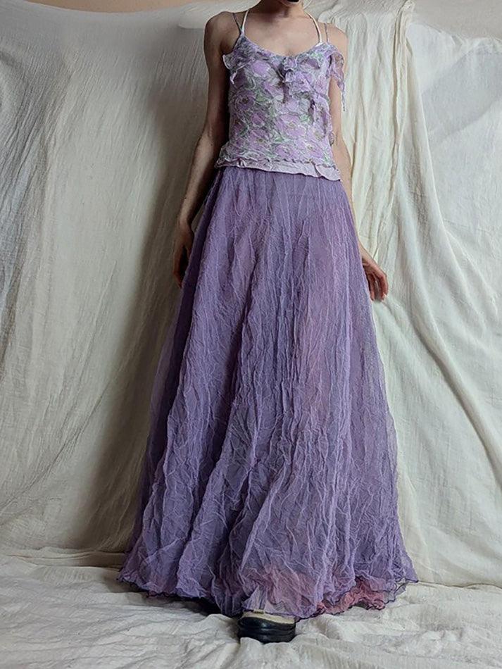 Aiertu -Purple Textured High-Waist A-Line Skirt aiertu