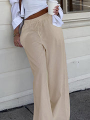 Aiertu - summer inspo Hot Solid Loose Casual Boho Straight Leg Pants For Women Simple Lazy Comfortable Summer Vacation Trousers Aiertu