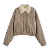 Aiertu - European and American style fashion contrast color collar cotton coat women's winter new style warm cotton coat jacket tops Aiertu