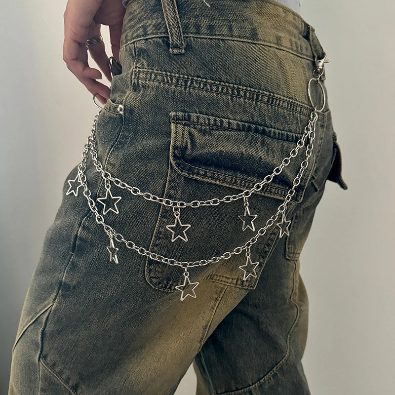 Aiertu Unisex Jeans Pannts Chain Belts For Men and Women Punk Metal Crescent Geometric Bag Chain Hip Hop Hipster Cool Street keychain Aiertu