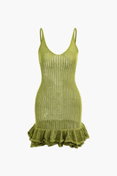 Aiertu Open Knit Ruffle Hem Cami Mini Dress Aiertu