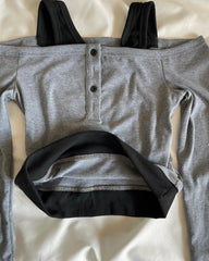 Aiertu - Harajuku New Gray Knitted Edgy Clothes Y2k Double Shoulder Long Sleeved Tank Top Women Gothic Retro Crop Tops Women Clothing Aiertu