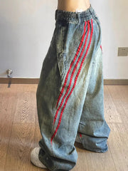 Aiertu - Retro Y2k Blue Striped Wide Leg Pants Fashionable Street Loose Straight Jeans Atmosphere Hot Girl Casual Trousers Baggy Jeans Aiertu