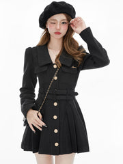 Aiertu France Vintage Party Mini Dresses Women Korean Style Elegant Pleated Dress Female Warm Sweet Retro Dress Coat Autumn Winter Aiertu