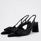 Aiertu - Pointed Toe Women's Office Shoes 2025 Spring Black Retro Bow Decoration High Heels Shallow Slingbacks Elegant Ladies Pumps Aiertu