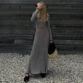 Aiertu - Vintage Fashion Black and White Striped Maxi Dress Elegant Long Sleeve Tie Back Dresses Beachwear Holiday Autumn Sexy Dress Aiertu