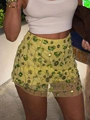 Aiertu - Y2k Sequins Glitter Hip Package Mini Skirt Chic Beaded Embroidery Short Skirts For Women 2025 Summer New Party Club Female Skirt Aiertu