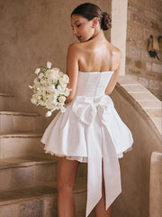 Aiertu - Elegant White Bow Lace Patchwork Mini Dress Sexy Off Shoulder Backless Sleeveless A Line Dresses 2026 Elegant Lady Party Robes Aiertu
