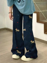 Aiertu Y2k Aesthetic Streetwear High Waist Wide Leg Pants Women American Retro Kawaii Cuteore Cartoon Embroidery Jeans Aiertu