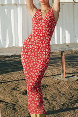Aiertu - Sexy Floral Patchwork V Neck One Step Skirt Dresses Aiertu