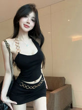 Aiertu Hot Girl Sexy Suit Women's Metal Ring Irregular Halter Neck Vest Top Wrap Hip Short Skirt Two-piece Set Fashion Female Clothes Aiertu