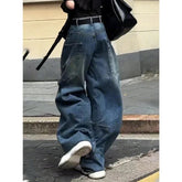 Aiertu - American Niche Y2K Fashion Blue Pocket Cargo Pants Women Autumn Winter Street Loose Casual Harajuku High Waist Wide Leg Jeans Aiertu