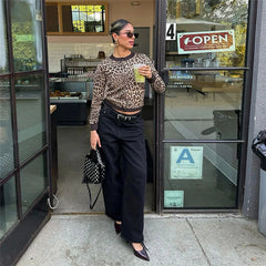 Aiertu - Fashion Leopard Printed Sweater Cardigan Autumn Long Sleeve O Neck Single-breasted Knit Tops Vintage Y2K Outerwears 가디건 Aiertu