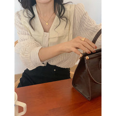 Aiertu Vintage Folds Shirts Women Elegant Patchwork Lantern Long Sleeve Blouses Korean Single Breasted Design Chic Casual Tops Aiertu