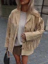Aiertu - Vintage Tassels Women's Jacket New Casual Solid Color Women's Coat V-neck Single Breasted Long Sleeve Jackets Female Fashion Aiertu