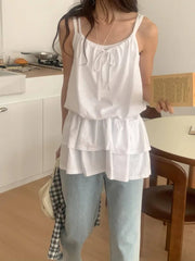 Aiertu - Korea Chic Style Camisole Women's Spring Pure Sexy Drawstring Lace-up Slim Fit Strap Top Fashion Female Clothes Aiertu