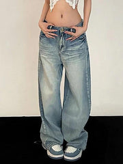 Aiertu Vintage Washed Mopping Loose Boyfriend Jeans Aiertu