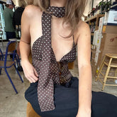 Aiertu - Fashion Polka Dot Suspender Vest With Scarf Sexy V-neck Printed Backless Lace Up Hot Girl Top Y2k Summer Fashion 2025 Aiertu