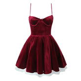 Aiertu - Lace Trim Wine Red Sling Mini Dresses For Women A-line Slim Birthday Party Dress Sexy Elegant Christmas Robe Aiertu