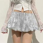 Aiertu - party look snspos Silver Sequin Skirt Women High Waist Mini Skirt Woman Fashion Shiny Pleated Elegant Short Skirt Party Club Y2k Outfits Aiertu