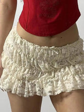 Aiertu -Lace Ruched Low-Rise Double-Layer Mini Skirt aiertu