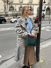 Aiertu - Fashion Leopard Printed Single Breasted Long Coats Casual Lapel Full Sleeve Pocket Loose Windbreak Autumn Lady Commute Outwear Aiertu