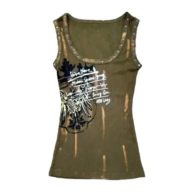 Aiertu Summer Punk Style Sleeveless Camisoles American Vintage Harajuku Print Women Tank Top All Match Y2k Aesthetic Gothic Clothing Aiertu