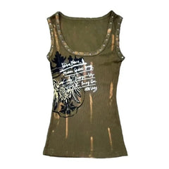 Aiertu Summer Punk Style Sleeveless Camisoles American Vintage Harajuku Print Women Tank Top All Match Y2k Aesthetic Gothic Clothing Aiertu