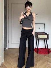 Aiertu - Fake Two Pieces Plaid Patchwork Halter Tanks Summer Y2k Aesthetic Slim Vintage Tank Top Streetwear Grunge Pleated Cropped Vest Aiertu