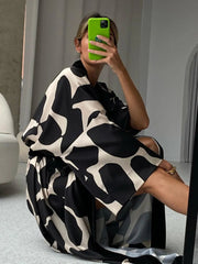 Aiertu - Print Long Lace-up Maxi Dress Spring Summer Nightgown Long Sleeve Kimono For Women Bathrobe Gown Sexy Home Robe Loungewear Aiertu