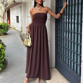 Aiertu - Vintage Solid Color Pleated Holiday Dress Fashion Strapless High Waist Beach Dress 2026 Women's Clothing Summer Long Dress Mujer Aiertu