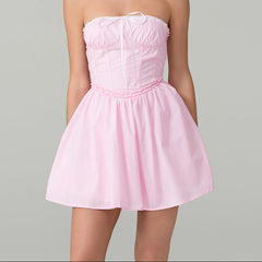 Aiertu Women's y2k Corset Mini Dress Pink Strapless Tie-up Front Lace Trim Tube Top Dress Short Party Going Out Dresses Aiertu