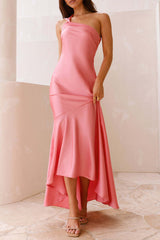 Aiertu Elegant Ruffle Sloping Shoulder Long Dresses Aiertu