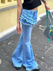 Aiertu - Y2K American Casual Washed Spliced Women's Jeans New Fashion Y2K High-waisted Jeans Hip-hop Slim Micro-flared Wide-leg Trousers Aiertu