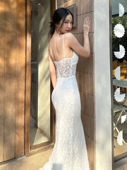 Aiertu - Elegant Dress Women Jacquard Sleeveless Flower Backless Fashion Low-Neck See Through Vacation Birthday Party Vestidos Aiertu