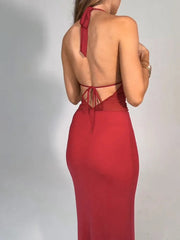 Aiertu - Sexy Hanging Collar Backless Tight Long Dress Women Slim Lace Up Party Dress Club Evening Dress Summer New 2026 Vestido Aiertu