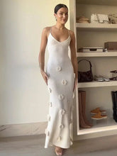 Aiertu - Elegant 3D Flower Knitted Long Dress Women Deep V-neck Spaghetti Strap Backless Sleeveless Beach Dresses 2025 Summer Lady Robes Aiertu