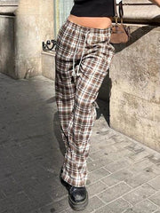 Aiertu Streetwear Drawstring Plaid Pants Elastic Waisted Fashion Casual Sweatpants Harajuku Aesthetic Y2K Straight Pants Aiertu