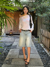 Aiertu Light Blue Denim Bermuda Pants Women Summer Shorts Bleached Solid Straight Wide Leg Jeans Jorts Holiday Casual Clothes Aiertu