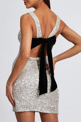 Aiertu - Sexy Sequins Lace Up Backless O Neck Wrapped Skirt Dresses Aiertu