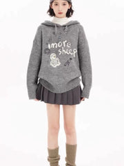Aiertu - Korean Style Streetwear Oversize Sweaters Women Autumn Winter Cartoon Knitted Hoodies Y2k Loose Casual Pullover Hooded Aiertu