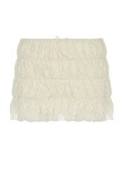 Aiertu -Lace Ruched Low-Rise Double-Layer Mini Skirt aiertu